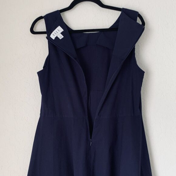 Elle Dress Women 12 Navy Blue Sleeveless Hi Low Hem Cotton Stretch Flowy Nautic - Picture 6 of 11